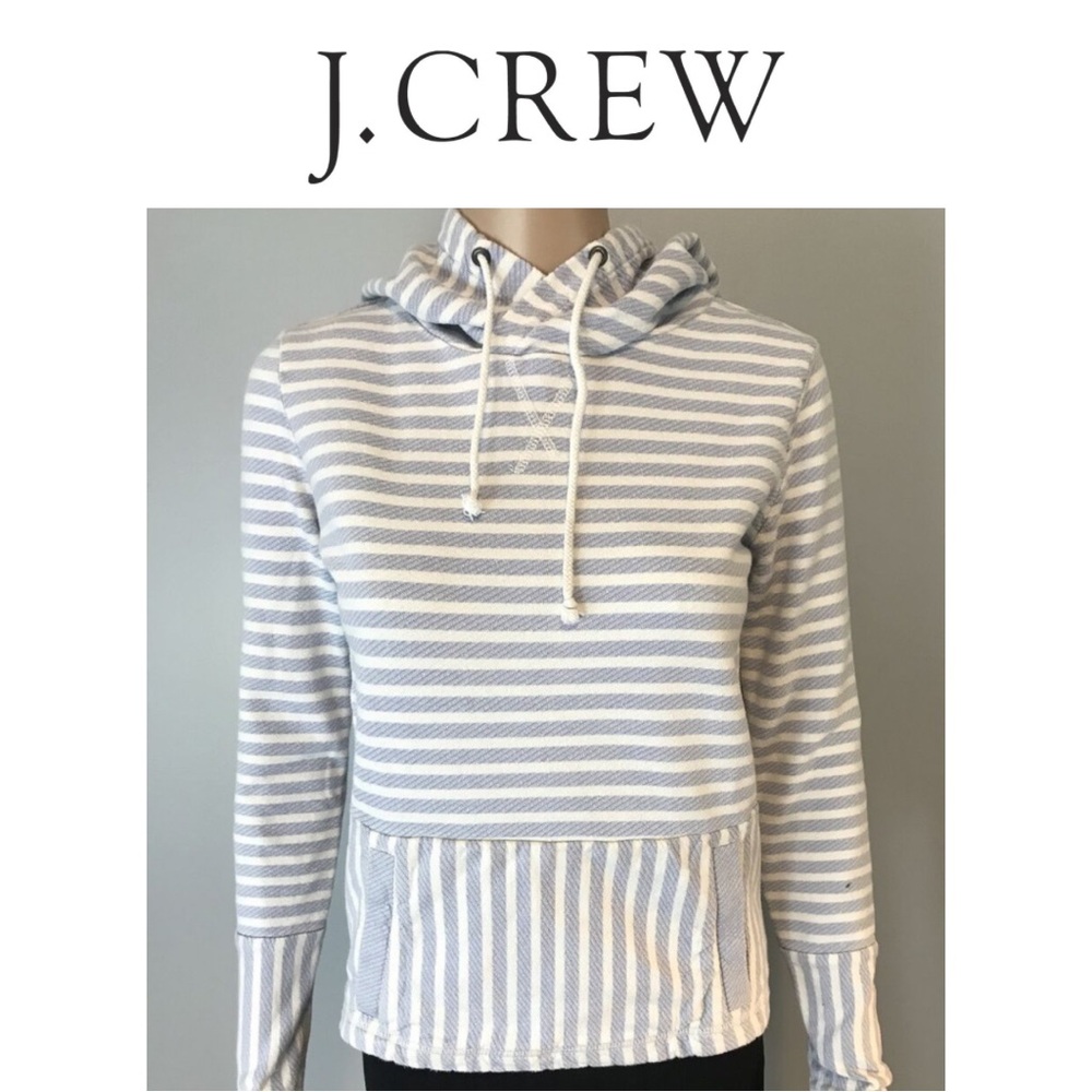 J. Crew Light Blue/White Flip Striped Hooded Pullover Size Small